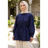 TOFİSA Belden Büzgülü Bağlamalı Gömlek Lacivert - 28573-LACIVERT