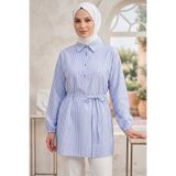 TOFİSA Çizgili Bağcıklı Düğmeli Tunik Mavi - 1332-MAVI