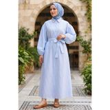 TOFİSA Çizgili Lastik Detaylı Elbise Bebe Mavi - 1331-BEBE-MAVI