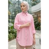 TOFİSA Çizgili Yanları Düğme Detaylı Tunik Pembe - 1329-PEMBE