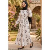 TOFİSA Desenli Elbise Bej Siyah - 28602-BEJ-SIYAH