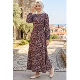 TOFİSA Desenli Kuşaklı Elbise Kahve - 28489-KAHVE