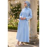 TOFİSA Düğmeli Kemerli Elbise Bebe Mavi - 28535-BEBE-MAVI