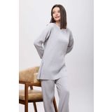 TOFİSA Düz Bisiklet Yaka Kadın Gri Tunik Pantolon - 23462