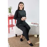 TOFİSA Düz Bisiklet Yaka Kadın Siyah Tunik Pantolon - 23462