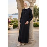 TOFİSA Fermuarlı Sofia Keten Ferace Siyah - 2125-SIYAH