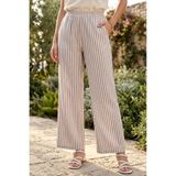TOFİSA Keten Çizgili Pantolon Kahve - 2145-KAHVE