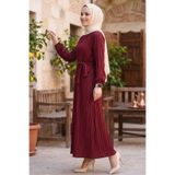 TOFİSA Kuşaklı Bileği Lastilk Detaylı Elbise - 2090-BORDO