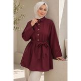 TOFİSA Kuşaklı Bileği Lastilk Detaylı Tunik Bordo - 2123-BORDO