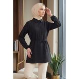 TOFİSA Kuşaklı Düğmeli Tunik - 1301-SIYAH