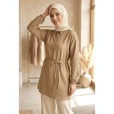 TOFİSA Kuşaklı Düğmeli Tunik - 1301-VIZON