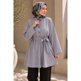 TOFİSA Kuşaklı Tunik Gri - 2123-GRI