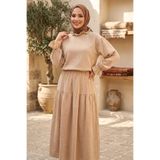 TOFİSA Müslin Etek Bluz Takım Krem - 1328-KREM