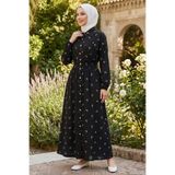 TOFİSA Nakışlı Düğmeli Cepli Elbise Siyah - 28622-SIYAH