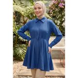TOFİSA Pile Detaylı Çilek Tunik - 1312-INDIGO