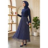 TOFİSA Puantiye Desenli Etek - 28402-LACIVERT