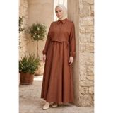 TOFİSA Süveterli Çizgili Elbise - 2106-KAHVE