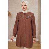 TOFİSA Taş Detaylı Çilek Tunik Kahve - 1326-KAHVE