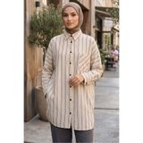 TOFİSA Tek Cepli Çift Çizgili Tunik Bej - 28484-BEJ
