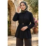 TOFİSA Tek Düğmeli Beli Lastikli Ceket Siyah - 28767-SIYAH