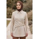 TOFİSA Toka Kuşak Detaylı Tunik Krem - 28728-KREM