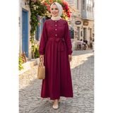 TOFİSA Yaka Dantel Detaylı Elbise Bordo - 28568-BORDO