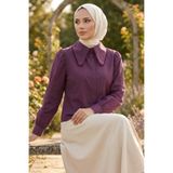 TOFİSA Yaka Dantel Detaylı Kısa Gömlek Koyu Mor - 28660-KOYU-MOR