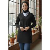 TOFİSA Yaka Detaylı Modal Tunik - 1026-SIYAH
