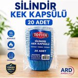 Tofita 20 Adet Mavi Silindir Kek Kapsülü Muffin Kağıdı Yapışmaz Kokusuz