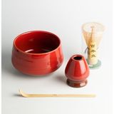 Toganoo Tea 4 Parça Japon Matcha (Maça) Çayı Seti - Japon Yeşil Çay Hazırlama Kiti - Kase, Çırpıcı ve Standlı Premium Hediye Kutusu - Kırmızı