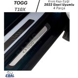 Togg T10X 2022 Üzeri Krom Kapı Eşiği 4 Kapı Paslanmaz Çelik Abs Çerçeve (Togg Yazılı) - Gümüş