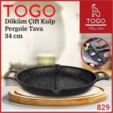 Togo Döküm Çift Kulplu Pergole Tava 34 cm Siyah Renkli Çok Amaçlı Kullanım İçin