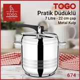 Togo Düdüklü Tencere 7 Lt Paslanmaz Çelik Tekli 22 cm Çap Gümüş Renk Pratik Kullanım