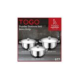 Togo Jumbo, Büyük Boy, 3’lü Set, Boru Kulp, Derin, Profesyonel, Çelik Tencere Seti 28-30-32 cm - Gümüş