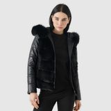Togo Kadın Kürklü Deri Mont [810059] - Siyah - XL