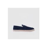 TOGO Lacivert Hakiki Deri Erkek Espadril Loafer Ayakkabı [052305]