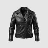 TOGO Siyah Hakiki Deri Kadın Biker Ceket [810108] - M