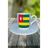 Togo Ülke Bayrağı Bayrak Baskılı Türk Kahvesi Fincanı Tabaklı Kişiye Özel Model 1