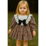 Togy Baby Kids Wear Laura Baby Leopar Desenli, Fırfırlı Dantel Yaka Özel Gün/doğum Günü/party Kız Çocuk Elbise - 5 Yaş - Çok Renkli