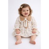Togy Baby Kids Wear Lou Kız Bebek Elbise Bej Yakalı Çiçek Desenli 6-9 Ay - 6 - 9 Ay