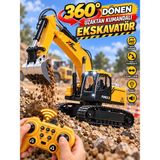 Toha 13 Fonksiyonlu Uzaktan Kumandalı Ekskavatör 🚜 360° Dönen Metal Kepçeli Şarjlı Iş Makinesi - Sarı
