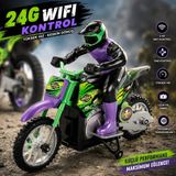 Toha Uzaktan Kumandalı Akrobasi Motosikleti 1:18 – 2.4 Ghz Rc Motor, Süspansiyonlu ve Figürlü Oyuncak - Yeşil - Mor