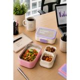 Tohana 2 Katlı 3 Bölmeli Paslanmaz Çelik Yemek Kabı 1010 ml Pembe – Sızdırmaz Kilitli Sefer Tası ve Lunch Box Beslenme Kutusu
