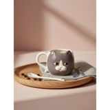 Tohana 3D Kedi Figürlü Seramik Kupa 450 ml - Koyu Gri