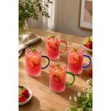 Tohana 4'lü Renkli Kulplu Cam Kupa - Şeffaf - 450 ml