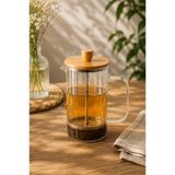 Tohana Bambu Kapaklı French Press 1000 ml – Borosilikat Cam Bitki Çayı ve Kahve Demliği 1 Litre