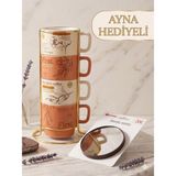 Tohana Gold Metal Standlı Dörtlü Porsleen Kupa 200 ml Vantuzlu Makyaj Aynası Hediyeli - 001-Renkli