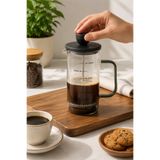 Tohana Siyah Bambu Kapaklı French Press 350 ml – Isıya Dayanıklı Borosilikat Cam Kahve ve Bitki Çayı Demlik