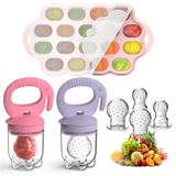 Tohecu Silikon Bebek Maması Diş Kaşıyıcı Besleyici Anne Sütü Popsicle Kalıpları Combo, BPA Ücretsiz Bebek Meyve Gıda Besleyici Emzik, Bebek 4m+, 3 Boyutlu Gıda Torbaları Dahil