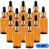 ToHome 50 Cc Cam Damlalıklı Amber Şişe 12 Adet Ecza Şişesi, 50CC12ED